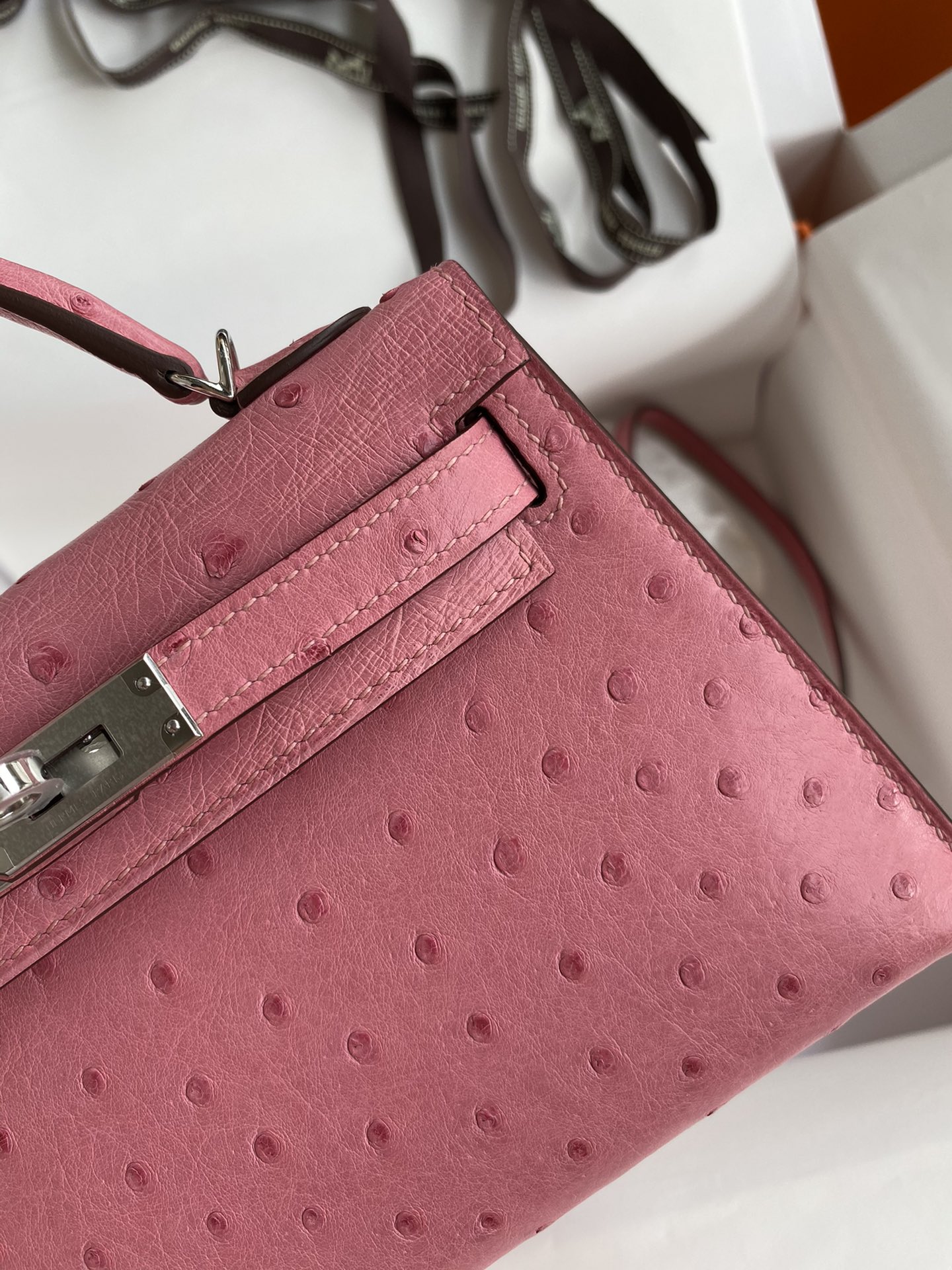 Hermes Kelly Mini II Bag 19CM In Pink Ostrich Leather